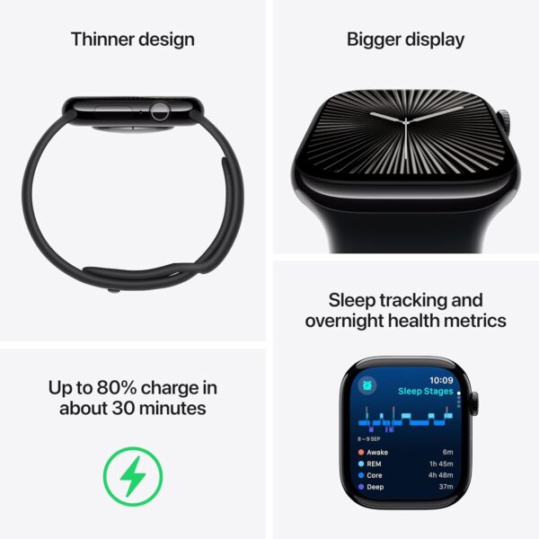 Apple Watch Series 10 [GPS 42 mm] Smartwatch with Jet Black Aluminium Case with Black Sport Band - S/M. Fitness Tracker, ECG App, Always-On Retina Display, Water Resistant - Image 4
