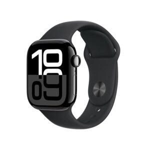 Apple Watch Series 10 [GPS 42 mm] Smartwatch with Jet Black Aluminium Case with Black Sport Band - S/M. Fitness Tracker, ECG App, Always-On Retina Display, Water Resistant