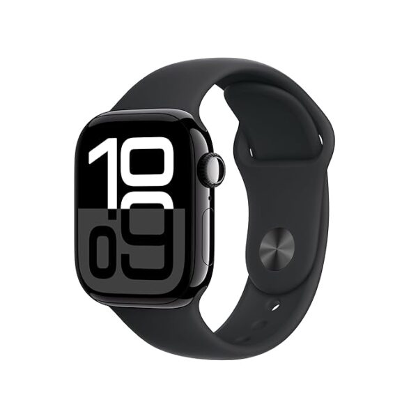 Apple Watch Series 10 [GPS 42 mm] Smartwatch with Jet Black Aluminium Case with Black Sport Band - S/M. Fitness Tracker, ECG App, Always-On Retina Display, Water Resistant